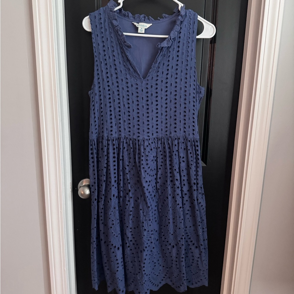Sundance Navy Eyelet Sleeveless V-Neck Dress